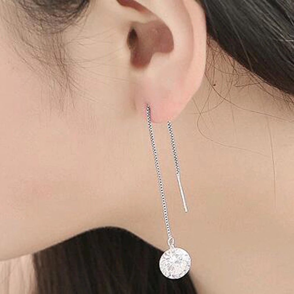 🆕Sterling Silver Rhinestone Pull Through Earring - Picture 1 of 8
